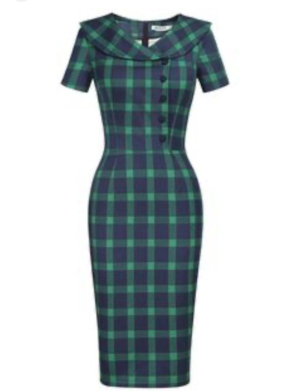 Belle Poque Green & Navy Plaid Short-Sleeve Dress - Classic Sailor Collar